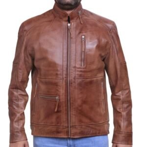Herren braune Vintage-Lederjacke im Cafe-Racer-Stil