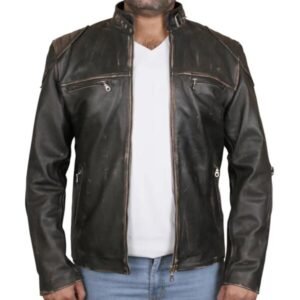 Herren Cafe Racer Wattierte Lederjacke