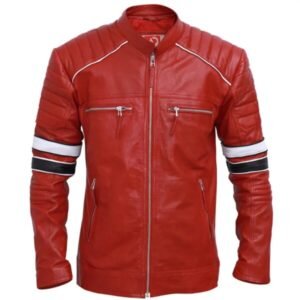 Herren Cafe Racer Lederjacke mit roten Streifen