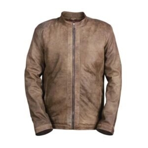 Herren Motorradlederjacke in Khaki im Used-Look