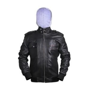 Herren-Bomberjacke aus Leder im Used-Look mit Kapuze