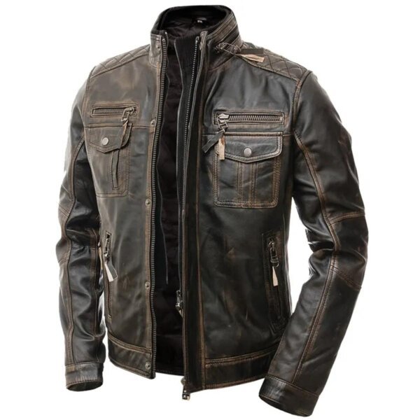 Herren Motorradjacke aus braunem Leder im Cafe-Racer-Stil