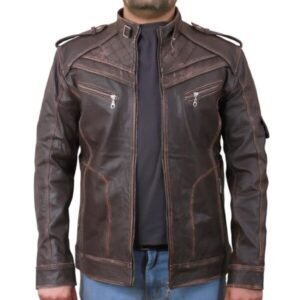 Herren Retro Biker-Stil Echtlederjacke