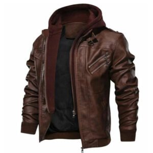 Herren-Bikerjacke mit abnehmbarer Kapuze