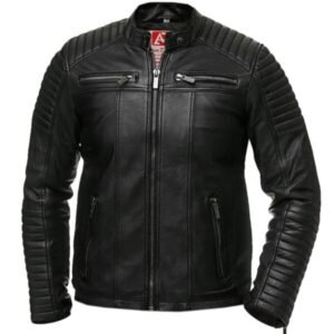 Herren Vintage Retro Bikerjacke aus echtem Leder in Schwarz
