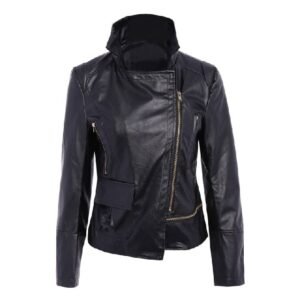 Schwarze Lederjacke „Mid-Night“ mit asymmetrischem Schnitt und schmaler Passform