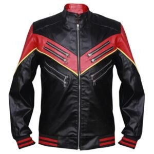 Herren Motorradjacke aus schwarzem und rotem Schaffell
