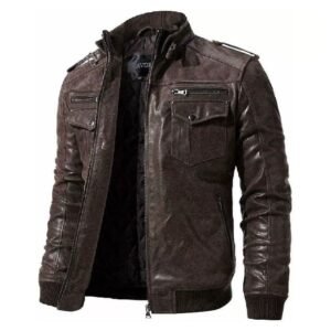 Neue braune Biker-Café-Racer-Lederjacke für Herren