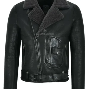 Schwarze Herren-Lederjacke der RAF B3, Pilotenleder, mit schwarzem Pelz