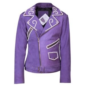Damen Bikerjacke aus lila Schaffellleder mit Metallnieten
