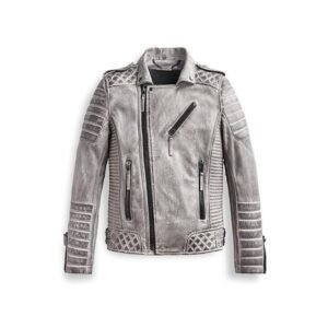 Rauchgraue, abgenutzte Herren-Designer-Lederjacke