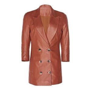 Modischer zweireihiger Lederblazer für Damen mit Knöpfen