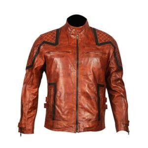 Vintage braune Biker-Lederjacke für Herren, Designerstück