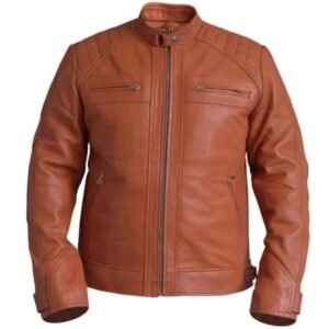 Vintage braune Biker-Lederjacke mit Diamantmuster