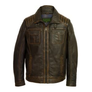 Vintage braune, elegante Truckerjacke aus echtem Leder für Herren