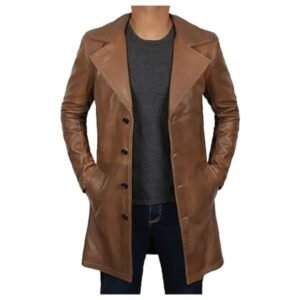 Vintage Ledermantel mit breitem Revers