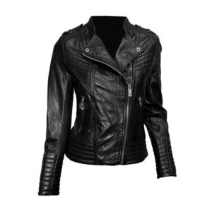 Schwarze, elegante Damen-Lammlederjacke