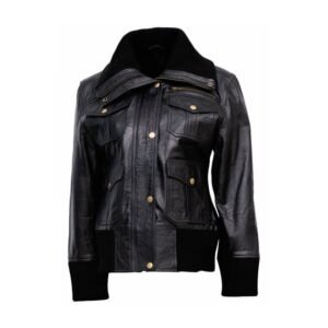 Schwarze Bomberjacke für Damen mit mehreren Taschen