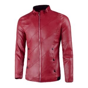 Herren-Lederjacke mit Knopfleiste und Patten