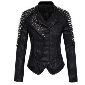 Damen-Lederjacke im Punk-Stil mit Nieten