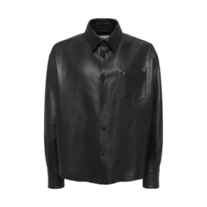 Schwarzes, kastenförmig geschnittenes Leder-Overshirt für Herren