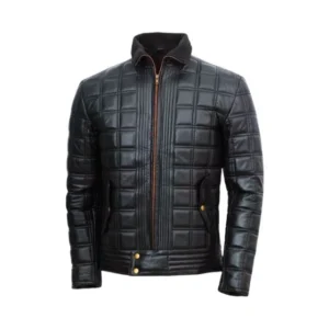 Schwarze gesteppte Herren-Lederjacke aus Schaffell