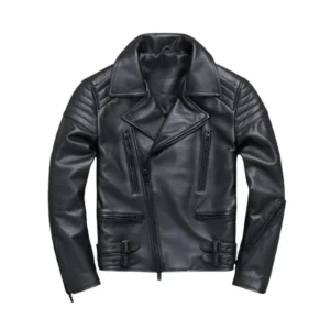 Schwarze neue Slim-Fit-Motorradlederjacke für Herren