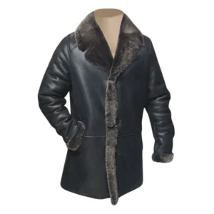Schwarzer traditioneller Wintermantel aus echtem Leder für Herren