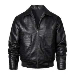 Herren-Fliegerjacke aus echtem Leder mit Krokodilprägung