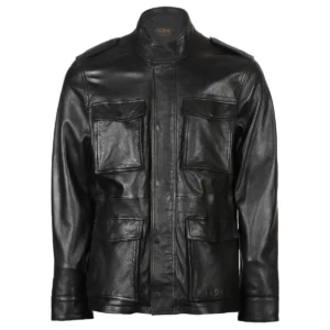 Schwarze Herren-Lederjacke aus Lammfell mit vier Taschen