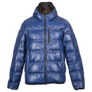 Herren-Steppjacke aus Leder mit Kapuze