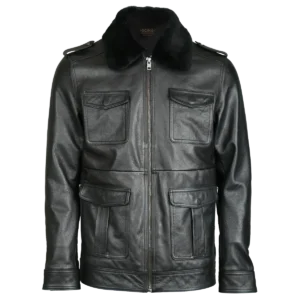 Herren Bomberjacke aus Leder mit aufgesetzten Taschen