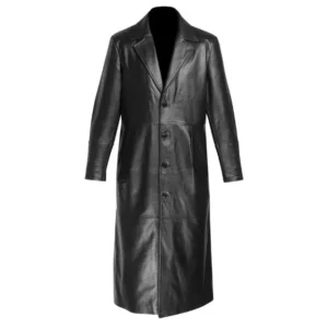 Eleganter schwarzer Leder-Trenchcoat für Herren