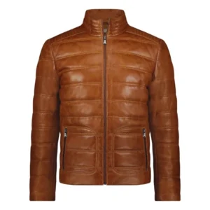 Herren-Steppjacke aus cognacfarbenem Leder