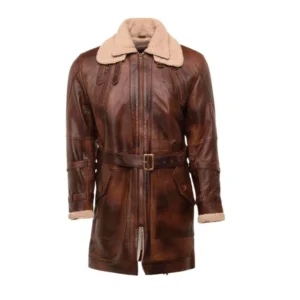Herrenmantel aus Vintage-Leder mit Sherpa-Futter