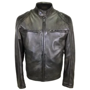 Gesteppte Schulterpartie Leder-Motorradjacke