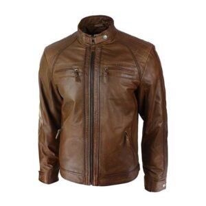 Herren Retro Bikerjacke aus weichem Leder mit echtem Reißverschluss