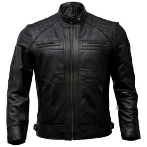 Schwarze Biker-Lederjacke aus klassischem Lammfell für Herren