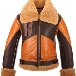 Herren-Fliegerlederjacke in Orange und Braun