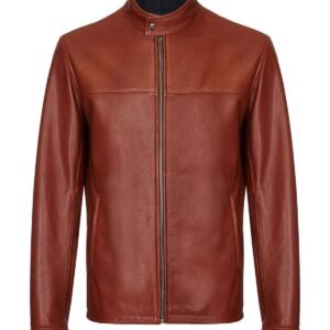 Herren-Café-Racer-Lederjacke aus braunem Schaffell
