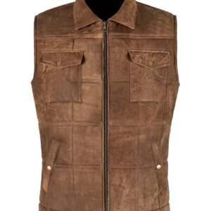 Herrenweste aus braunem Vintage-Schafsleder