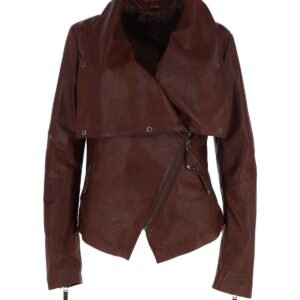 Klassische Motorradjacke für Damen aus Lammleder in Cognac