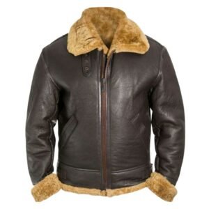 Braune Shearling-Lederjacke