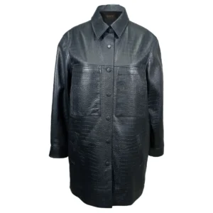 Damen-Lederhemdjacke mit Kroko-Muster