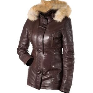 Damen B3 Bomberjacke mit Kapuze, klassisch, aus Shearling-Leder