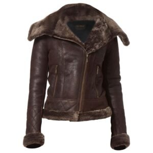 Klassische Bikerjacke für Damen aus Naturleder in Dunkelbraun